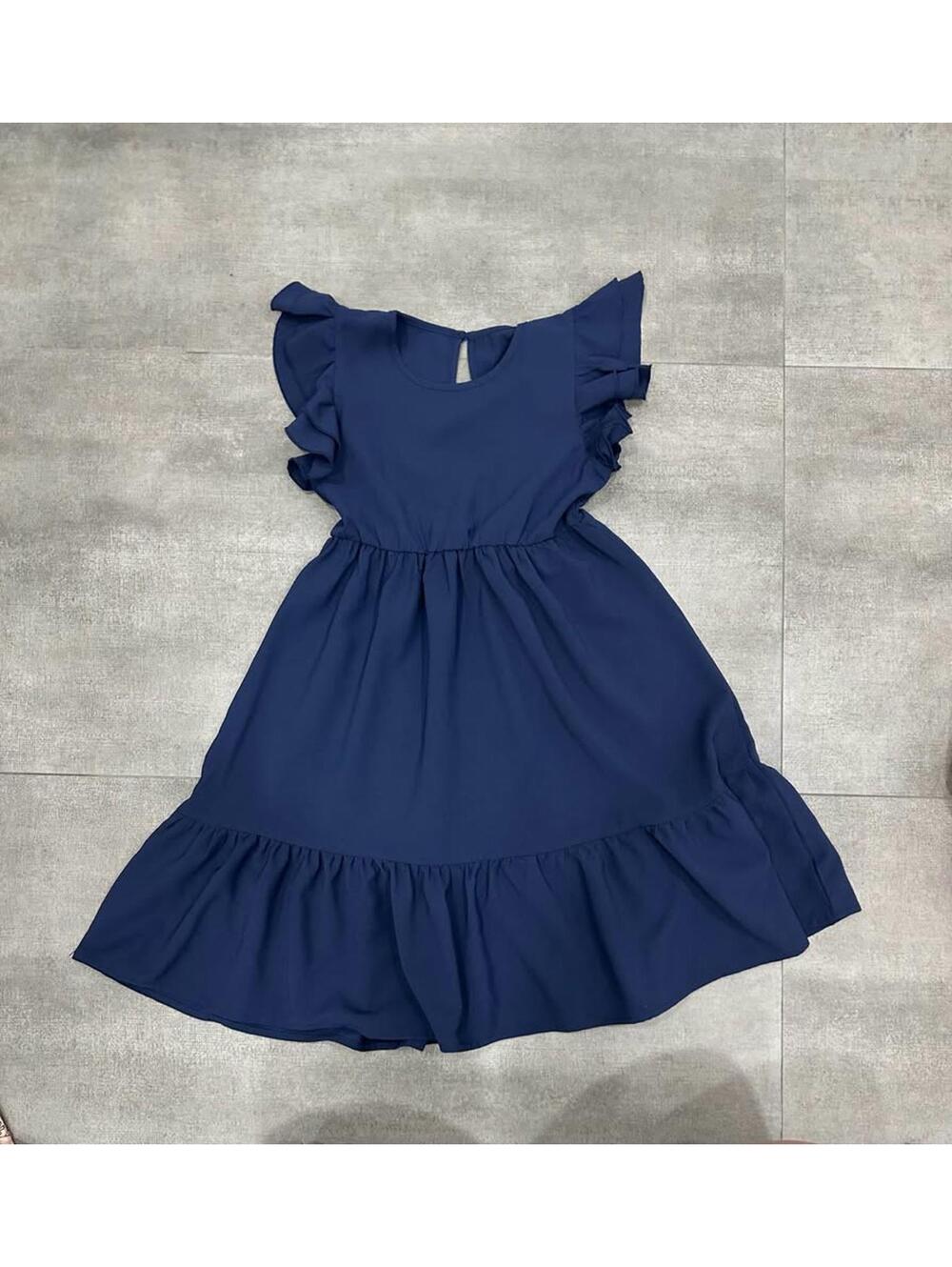 Girls • 8/9 • No Brand Tag (Amazon) Navy Blue Ruffle Sleeve Dress Size 8Y-9Y